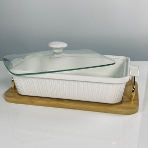 142-157 Прямоугольное блюдо для запекания 31см с крышкой на подставке в под.уп.(х8)Фарфор