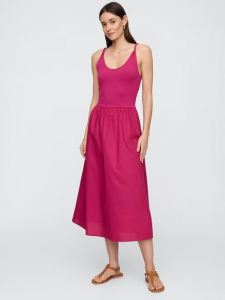 Twist-Strap Scoopneck Midi Dress