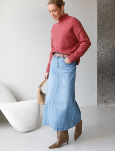 Юбка А-силуэта из эластичного денима