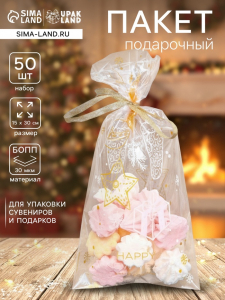Пакет фасовочный новогодний БОПП, с новогодним рисунком «Открытка с подарком», 15?30 см