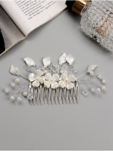 Гребень для волос QF «Эмилия», цветы листочки, 11?6.5 см, белый