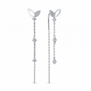 Серьги с фианитом родированные серебро 925*