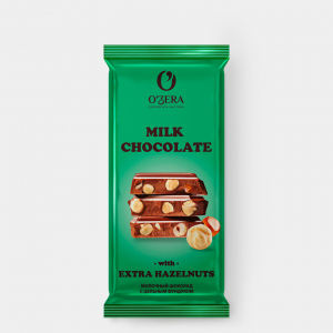 «O'Zera», шоколад молочный с цельным фундуком  Milk & Extra Hazelnut, 90 г