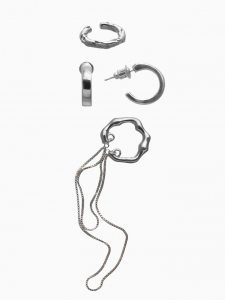 Набор серьги и каффы 4 шт. «Минимализм» водопад, цвет серебро