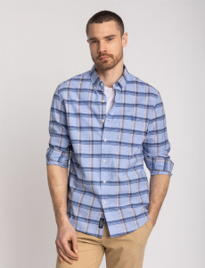 LONG SLEEVE STRETCH PLAID POPLIN SHIRT