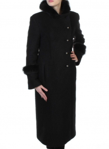 13927A BLACK Пальто шерстяное с мехом HELLEN