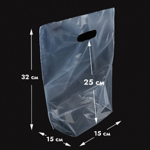Пакет прозрачный с прорубной ручкой и квадратным дном ,высота 32см