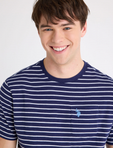 STRIPE JERSEY POCKET KNIT T-SHIRT WITH RIB BOTTOM