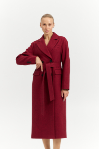 Пальто женское демисезонное 26102 (бордовый/ёлочка)