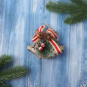 Ёлочная игрушка «Зимнее волшебство. Колокольчик блеск бантик объём» пластик, 8?10.5 см, золото