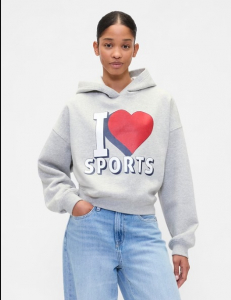 Relaxed Cropped Wedge Graphic Hoodie