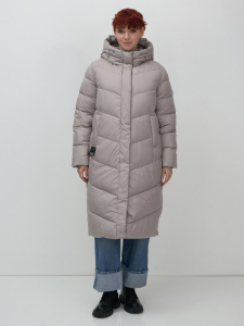 Пальто зимнее утепленное с капюшоном женское серого цвета 7623Sr