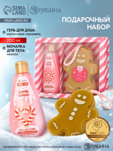 Подарочный набор новогодний: гель для душа и мочалка для тела, аромат малиновая карамель, URAL LAB