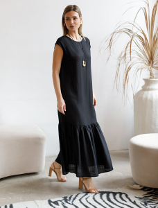 Платье с воланом изо льна с вискозой