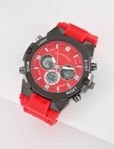 MEN'S RED AND BLACK RUBBER STRAP ANA DIGI WATCH