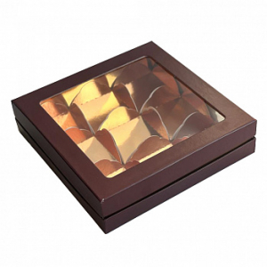 Коробка для 9 моти премиум с окном 18*18*4,5 см, шоколадная