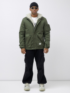 Куртка молодежная мужская зимняя с мехом цвета хаки 2611Kh