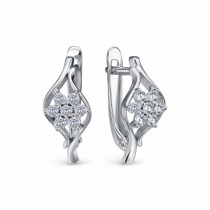 Серьги с фианитом родированные серебро 925*