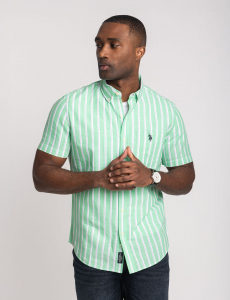 SHORT SLEEVE VERTICAL STRIPE POPLING SHIRT