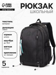 Рюкзак школьный, 2 отделения, 5 карманов, 33?17?47 см, чёрный