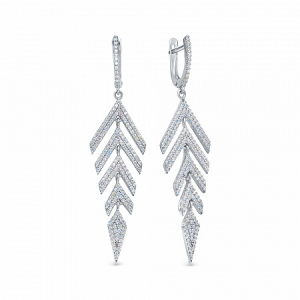 Серьги с фианитом родированные серебро 925*