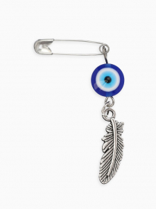 Булавка-оберег «От сглаза» перо, цвет синий в серебре
