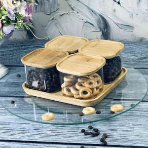 160-236 Набор из 4 банок для сыпучих продуктов на подставке в под.уп.(х24)