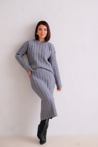 15597 Костюм с юбкой вязаный серый