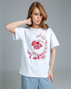 Футболка с принтом и бусинами FD016