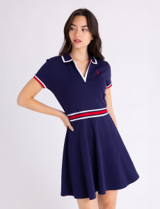 WAIST STRIPE TIPPED POLO DRESS