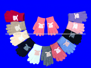 Перчатки детские, подростковые для девочек с начесом «Зайка» арт. 0834