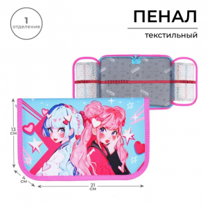 Пенал 1 секция, 130 х 210 х 40 мм, 2 откидные планки, тканевый, Calligrata TOP, Content 