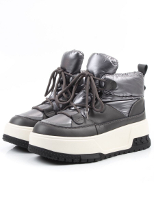 04-WG039-1M GRAY Ботинки зимние женские (натуральная кожа, курточная ткань, 100% шерсть)