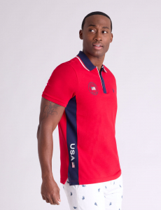 USA VERTICAL PATCH PIQUE POLO SHIRT WITH ZIP PLACKET