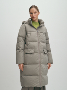 Удлиненный пуховик на молнии с капюшоном