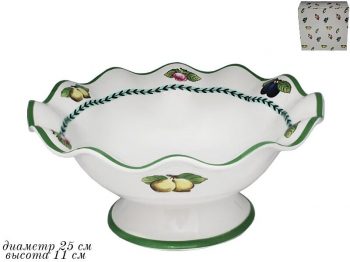 105-831 Фруктовница на ножке  25 см ФРУКТЫ в под.уп.(х6)