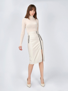 Юбка из эко-кожи с 3-мя молниями OD-863-2 бежевый