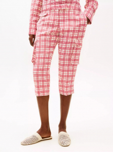 Silk Blend Check Capri Cargo Pant