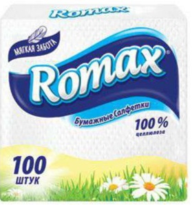 Салфетки бумажные ROMAX белые 100л Фабрика Ромакс/24/ОПТ