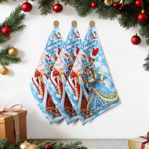 Набор новогодних полотенец «Доляна» С новым годом 35?60 см-3штуки,100% хлопок, вафельное полотно 162 г/м?