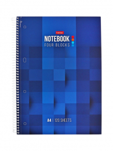 Тетрадь А4, 120 листов в клетку Hatber Blue pixel, на спирали, ламинация Soft-touch, многоуровневая перфорация, трёхцветный разделитель, блок офсет 60-65 г/м?