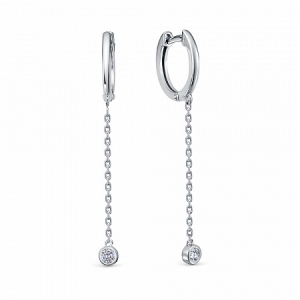 Серьги с фианитом родированные серебро 925*