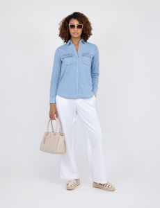 SNAP PLACKET DENIM SHIRT