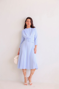 16049 Платье голубое с юбкой-плиссе (остаток: 50-52)