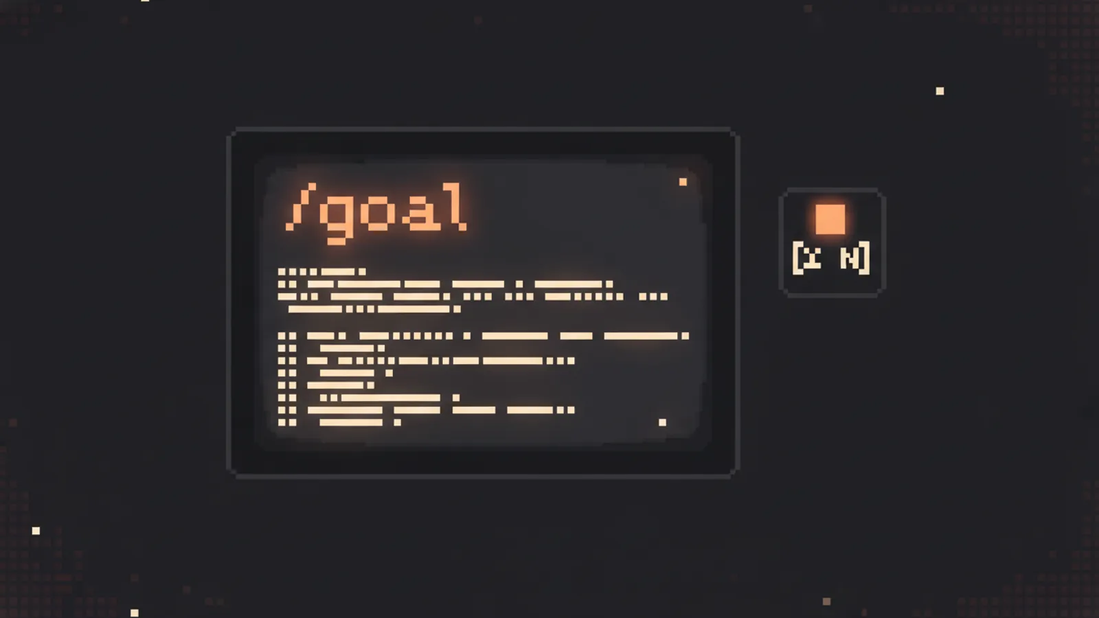 Терминал с командой /goal, код автономно собирается, а индикатор YES/NO пульсирует, показывая прогресс агента.