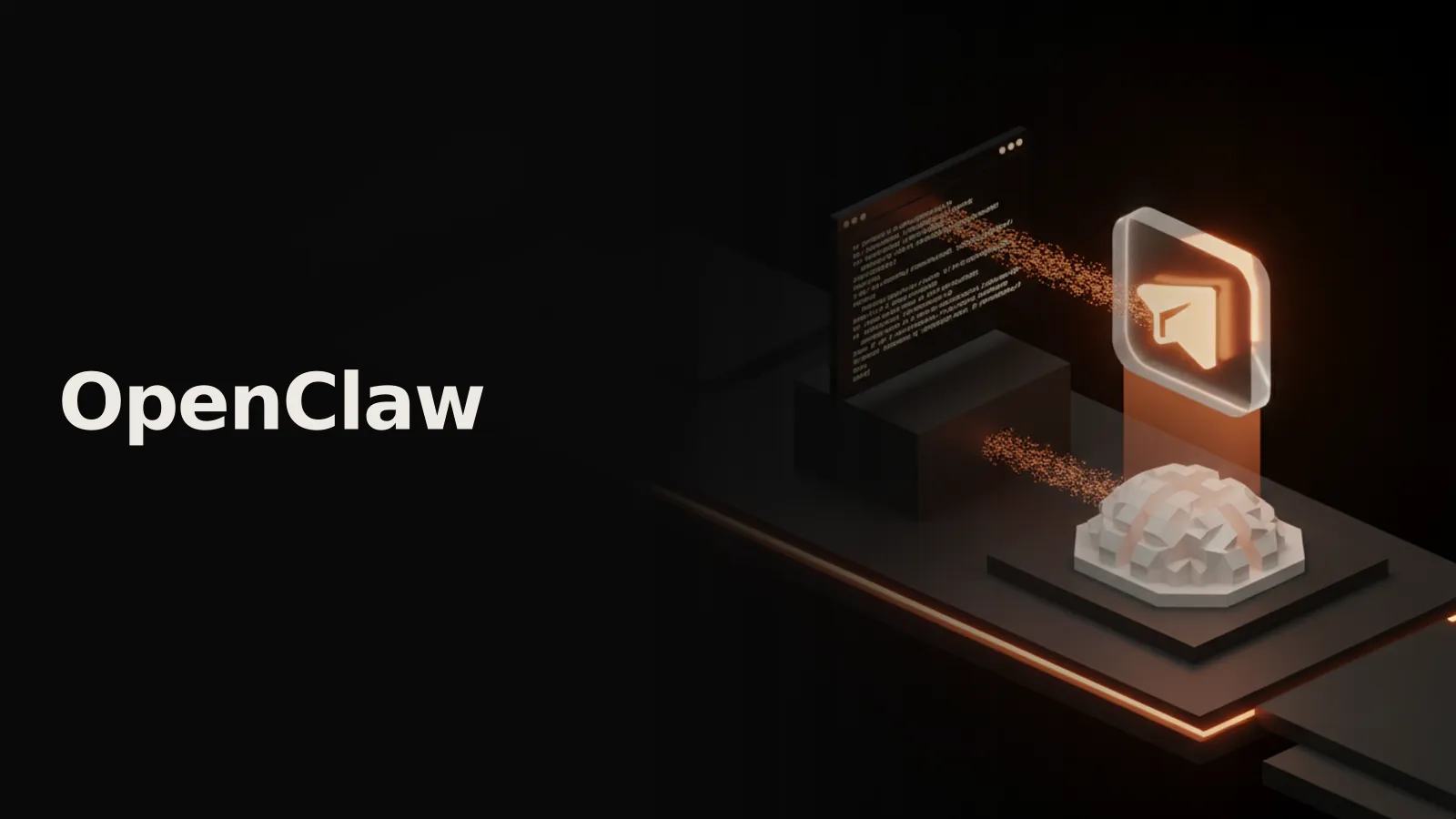 Поток данных от консоли к иконке Telegram, знаменующий быстрое подключение OpenClaw.