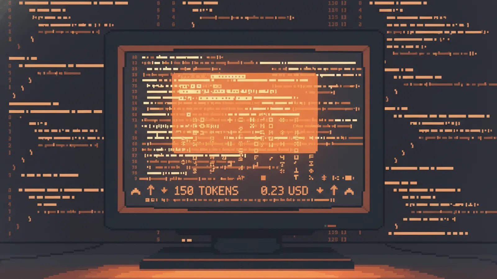 Экран разработчика с кодом Python, с подсветкой расхода токенов и стоимости в реальном времени.