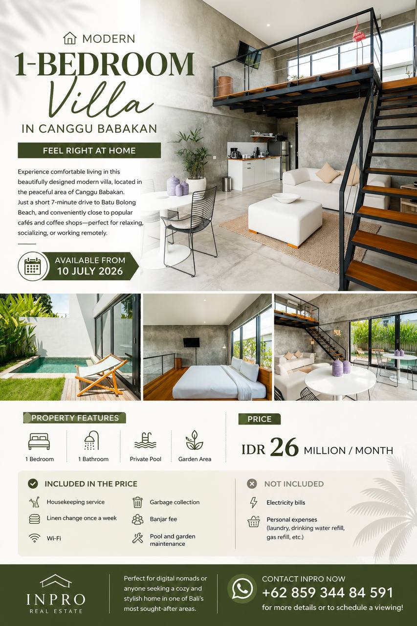 Villa in Canggu, Bali, Indonesia — 1 bedroom — photo 1
