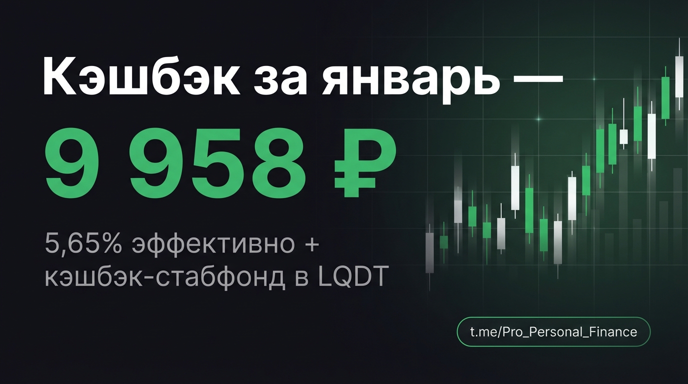 9 958 ₽ кэшбэка за январь: 5,65% эффективно + кэшбэк‑стабфонд в LQDT