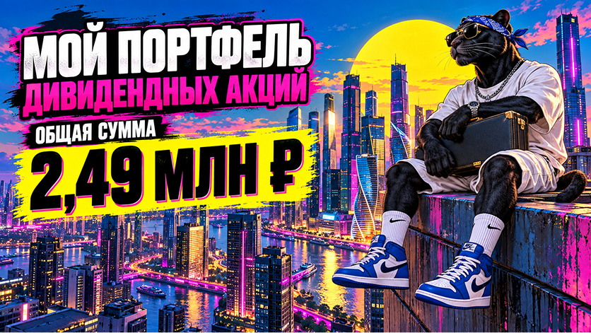 💼 Пассивный доход подрос. Мой портфель дивидендных акций. Общая сумма ₽2,492 млн